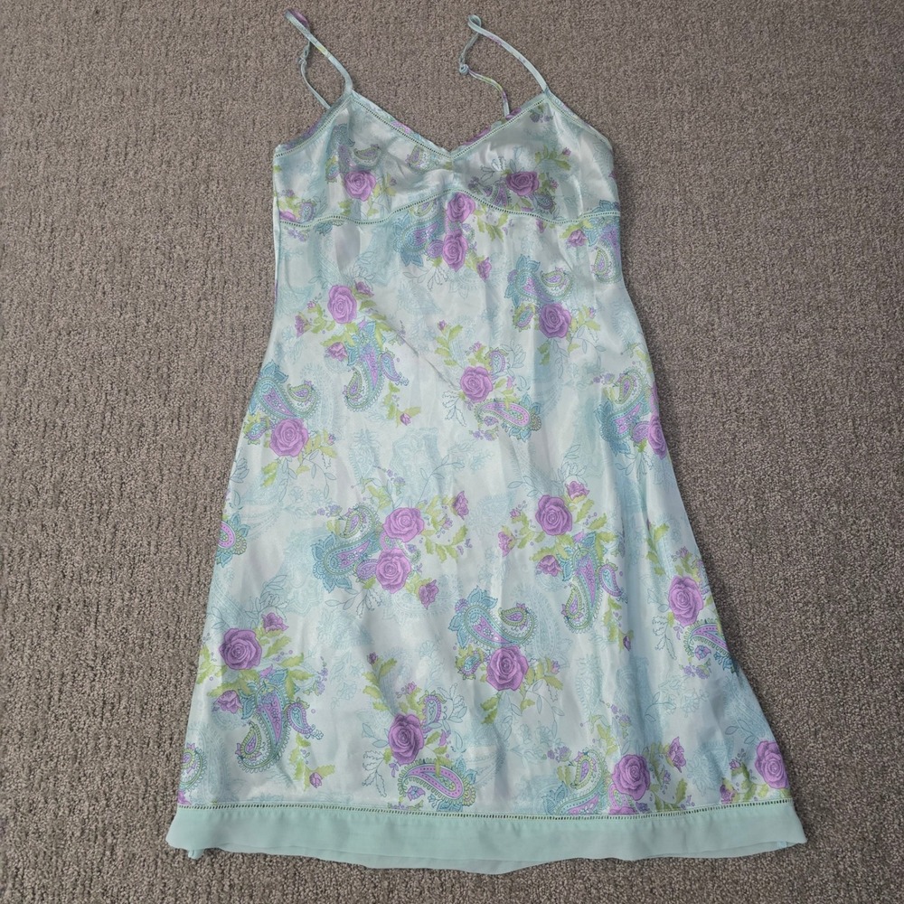 Apt‎ 9 Intimates Satin Floral Paisley Slip Dress Mint Purple Lace Trim M